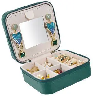 Travel Jewelry Case Box Organizer with Mirror, Jewelry Storage,Green,1 Pcs Travel Jewelry Case Box Organizer with Mirror, Jewelry Storage,Green,1 Pcs