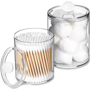 2 Pcs Acrylic Qtip Holder, Cotton Ball Holder Jars with Lids, Clear | Apothecary Jars for Cotton Swabs, Balls, Pads and Floss Picks, Bathroom Vanity Organizer 2 Pcs Acrylic Qtip Holder, Cotton Ball Holder Jars with Lids, Clear | Apothecary Jars for Cotton Swabs, Balls, Pads and Floss Picks, Bathroom Vanity Organizer
