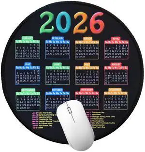 2026 Calendar Mousepad, Mouse Pad with Stitched Edge | Round Pad, 7.7*7.7inches Computer Mouse Mat with Non-Slip Rubber Base 2026 Calendar Mousepad, Mouse Pad with Stitched Edge | Round Pad, 7.7*7.7inches Computer Mouse Mat with Non-Slip Rubber Base