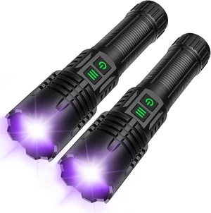 2-in-1 Rechargeable UV & High-Lumens Flashlight Powerful Blacklight LED Tactical 6 Modes, Super Bright Waterproof Zoomable Detector for Pet Urine, Resin Curing, Camping & Emergencies (2 Pack) 2-in-1 Rechargeable UV & High-Lumens Flashlight Powerful Blacklight LED Tactical 6 Modes, Super Bright Waterproof Zoomable Detector for Pet Urine, Resin Curing, Camping & Emergencies (2 Pack)