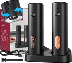 Electric Salt and Pepper Grinder Set with Dual Charging Base Rechargeable Automatic Pepper Mill, 110ml Large Capacity, Adjustable Coarseness, One-Handed Operation for Kitchen, BBQ & Gift Electric Salt and Pepper Grinder Set with Dual Charging Base Rechargeable Automatic Pepper Mill, 110ml Large Capacity, Adjustable Coarseness, One-Handed Operation for Kitchen, BBQ & Gift