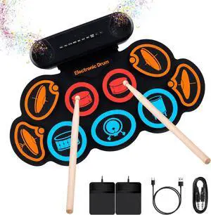 G7 Electronic Drum Set, 9 Pads Roll-up Drum Practice Pad with Drum Pedals & Sticks, Built-in Dual Speaker with Headphone Jack, Bluetooth & AUX, Great Christmas & Birthday Gift (Colours) G7 Electronic Drum Set, 9 Pads Roll-up Drum Practice Pad with Drum Pedals & Sticks, Built-in Dual Speaker with Headphone Jack, Bluetooth & AUX, Great Christmas & Birthday Gift (Colours)