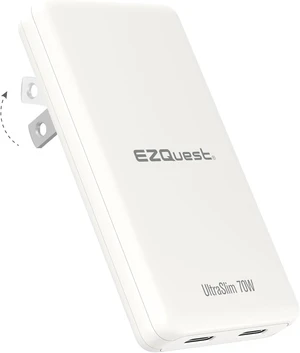 70W GaN II UltraSlim Dual USB-C PD Wall Charger Compact Flat Plug with Foldable Design, Intelligent Power Allocation & Fast Charging for Laptops & Phones - White 70W GaN II UltraSlim Dual USB-C PD Wall Charger Compact Flat Plug with Foldable Design, Intelligent Power Allocation & Fast Charging for Laptops & Phones - White