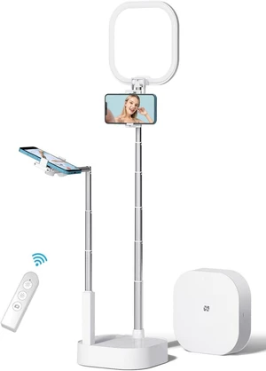 Overhead Phone Stand for Recording with 360° Rotation & Two Phone Holders Content Creator Kit with Rechargeable Foldable 15-Brightness LED Light for Live Streaming, YouTube & Video Recording Overhead Phone Stand for Recording with 360° Rotation & Two Phone Holders Content Creator Kit with Rechargeable Foldable 15-Brightness LED Light for Live Streaming, YouTube & Video Recording