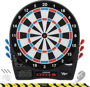 Viper Showdown Electronic Dartboard, 15.5 in Regulation Target, 32 Games, 590 Options, Battery Powered, 6 Darts Included, Black Viper Showdown Electronic Dartboard, 15.5 in Regulation Target, 32 Games, 590 Options, Battery Powered, 6 Darts Included, Black