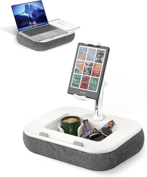 Kindle Pillow Stand Holder & Phone Holder for Bed Laptop Lap Desk with Mouse Pad, Fits 4.7-13" Kindle/Tablet/Phone & 10-15" Laptop, Snack Bowl, Cup & Detachable 360° Stand Arm Kindle Pillow Stand Holder & Phone Holder for Bed Laptop Lap Desk with Mouse Pad, Fits 4.7-13" Kindle/Tablet/Phone & 10-15" Laptop, Snack Bowl, Cup & Detachable 360° Stand Arm