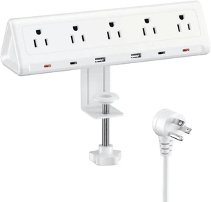 6.5 FT Desk Clamp Power Strip 5 AC Outlets & 6 USB Ports with PD 40W USB-C Fast Charging, 1250J Surge Protector, Fits 2.1 in Top Edge, White 6.5 FT Desk Clamp Power Strip 5 AC Outlets & 6 USB Ports with PD 40W USB-C Fast Charging, 1250J Surge Protector, Fits 2.1 in Top Edge, White