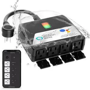 Smart Heavy Duty Outdoor Power Strip WiFi Plug Water-Resistant Socket, Electrical Power Extension Cord, Outlet Switch and Timer Works Remotely with Alexa, G Assistant (4 Sockets) Black Smart Heavy Duty Outdoor Power Strip WiFi Plug Water-Resistant Socket, Electrical Power Extension Cord, Outlet Switch and Timer Works Remotely with Alexa, G Assistant (4 Sockets) Black