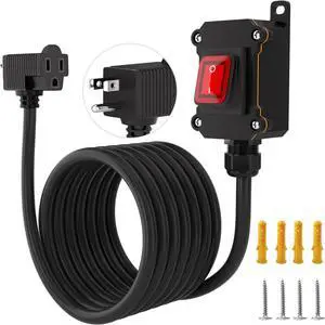 Inline Power Switch with 15-ft 14AWG Cable Piggyback Plug(3-Pronged),Red LED Rocker Button,IP67 Waterproof Extension Cord with On/Off Switch, AC/DC 20A-125V / 16A-250V15FT/14AWG Inline Power Switch with 15-ft 14AWG Cable Piggyback Plug(3-Pronged),Red LED Rocker Button,IP67 Waterproof Extension Cord with On/Off Switch, AC/DC 20A-125V / 16A-250V15FT/14AWG