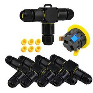 T-Shape 3-Way IP68 Waterproof Junction Box, Screwless Lever Quick-Release Cable Connector with M20 Glands, UL/ETL/CE Certified Outdoor Splice Box for Landscape Lighting, Underground, 4-12mm, Black T-Shape 3-Way IP68 Waterproof Junction Box, Screwless Lever Quick-Release Cable Connector with M20 Glands, UL/ETL/CE Certified Outdoor Splice Box for Landscape Lighting, Underground, 4-12mm, Black