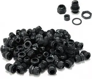 100 pcs PG16 Cable Gland Connector Waterproof Black Adjustable IP68 M22 Plastic Cable Gland with Locknut Rubber Ring for 10-14mm Wire 100 pcs PG16 Cable Gland Connector Waterproof Black Adjustable IP68 M22 Plastic Cable Gland with Locknut Rubber Ring for 10-14mm Wire