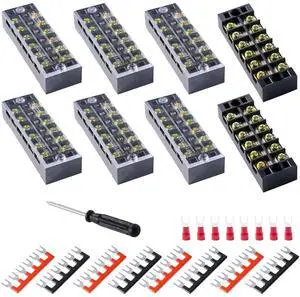 Terminal Block (8 Sets) 8Pcs 6 Positions Dual Row 600V 25A Screw Terminal Strip Blocks with Cover&8Pcs Pre-Insulated Barrier Termina Block Strip& 48Pcs Insulated Fork Wire Connector Terminal Block (8 Sets) 8Pcs 6 Positions Dual Row 600V 25A Screw Terminal Strip Blocks with Cover&8Pcs Pre-Insulated Barrier Termina Block Strip& 48Pcs Insulated Fork Wire Connector