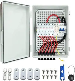 PV Combiner Box, 6 String Solar Combiner Box with 15A LED Fuse, Lightning Arreste and 63A Air Circuit BreakerCombiner Box for Solar Panel On/Off Grid System, IP65 Water Resistant PV Combiner Box, 6 String Solar Combiner Box with 15A LED Fuse, Lightning Arreste and 63A Air Circuit BreakerCombiner Box for Solar Panel On/Off Grid System, IP65 Water Resistant
