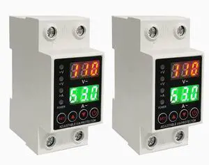 63A Smart Voltage Protector 110V 220V, LCD Display, Adjustable Over/Under Voltage Protection, DIN Rail Mount, 2 Pack 63A Smart Voltage Protector 110V 220V, LCD Display, Adjustable Over/Under Voltage Protection, DIN Rail Mount, 2 Pack