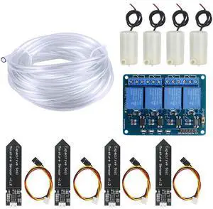 Automatic Irrigation DIY Kit Self Watering System with PDF Tutorial, 4pcs Capacitive Soil Moisture Sensor 4Channel 5V Relay Module and 4pcs Water Pump + 4M Vinyl Tubing for Garden Plant Automatic Irrigation DIY Kit Self Watering System with PDF Tutorial, 4pcs Capacitive Soil Moisture Sensor 4Channel 5V Relay Module and 4pcs Water Pump + 4M Vinyl Tubing for Garden Plant