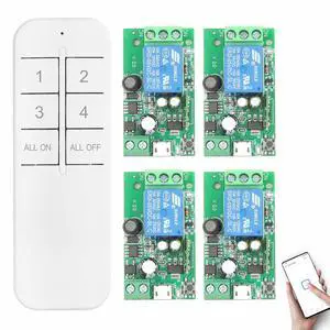 4x1 Channel WiFi Smart Switch with 1x Bluetooth Transmitter, DC 5V 12V 24V Passive Output Relay Module Ewelink APP WiFi Control Compatible with Alexa/Google Home, Inching/Self-Locking Switch 4x1 Channel WiFi Smart Switch with 1x Bluetooth Transmitter, DC 5V 12V 24V Passive Output Relay Module Ewelink APP WiFi Control Compatible with Alexa/Google Home, Inching/Self-Locking Switch