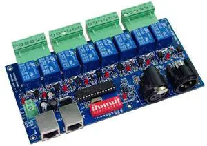 8CH DMX Relay Switch, 10A, Silver Alloy Contacts, Normally Open, XLR + RJ45, Automatic Operation, DIN Rail Mount1 8CH DMX Relay Switch, 10A, Silver Alloy Contacts, Normally Open, XLR + RJ45, Automatic Operation, DIN Rail Mount1