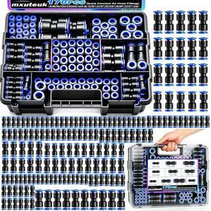 170PCS Quick Connect Air Hose Fittings,1/8 1/4 5/16 3/8 1/2 inch & 4/6/8/10/12mm Straight Push to Connect Fittings,Quick Release Pneumatic Air Line Fitting 170PCS Quick Connect Air Hose Fittings,1/8 1/4 5/16 3/8 1/2 inch & 4/6/8/10/12mm Straight Push to Connect Fittings,Quick Release Pneumatic Air Line Fitting