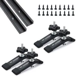 Aluminum 2pk 36" T-Track for Woodworking with 4pk Hold-Down Clamps-Woodworking and Clamps-Fine Sandblast Black Anodized Aluminum 2pk 36" T-Track for Woodworking with 4pk Hold-Down Clamps-Woodworking and Clamps-Fine Sandblast Black Anodized