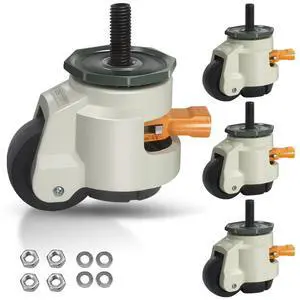 Leveling Stem Casters, M12 Thread Casters Set of 4 Heavy Duty with Leveling feet, 2200 LBS Retractable Caster Wheels with Upgraded Ratchet Arm, Adjustable Height Casters for Workbench, Machine Leveling Stem Casters, M12 Thread Casters Set of 4 Heavy Duty with Leveling feet, 2200 LBS Retractable Caster Wheels with Upgraded Ratchet Arm, Adjustable Height Casters for Workbench, Machine