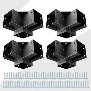 Pergola Kit Corner Brackets for 4x4(3.5inchx3.5inch) Wood Posts, Powder Coated Steel Made, 3-Way 90°Angle for Hunting Blind, Deer Stand Pergola Kit Corner Brackets for 4x4(3.5inchx3.5inch) Wood Posts, Powder Coated Steel Made, 3-Way 90°Angle for Hunting Blind, Deer Stand