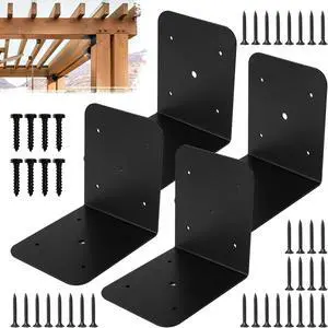 4 Pack 5" Black Corner Brackets Support, 6" x 6" x 5" Heavy Duty L Right Angle Bracket Corner Brace for Timber Wood Furniture Connector 4 Pack 5" Black Corner Brackets Support, 6" x 6" x 5" Heavy Duty L Right Angle Bracket Corner Brace for Timber Wood Furniture Connector