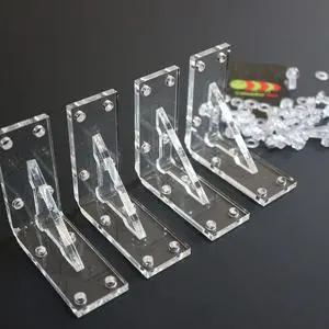 4 x V4, 5mm thickness, Reinforced, Strong, Angled L Brackets, Polished Clear Acrylic + 40x M5 Bolts, Clear Right Angle Bracket 4 x V4, 5mm thickness, Reinforced, Strong, Angled L Brackets, Polished Clear Acrylic + 40x M5 Bolts, Clear Right Angle Bracket