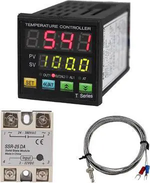 PID Temperature Controller Industrial Automation Control Meter Indicator, High Voltage 100V to 240V PID Thermostat with K Thermocouple 25A SSR Fahrenheit and C Display Alarm Output TC RTD Input PID Temperature Controller Industrial Automation Control Meter Indicator, High Voltage 100V to 240V PID Thermostat with K Thermocouple 25A SSR Fahrenheit and C Display Alarm Output TC RTD Input