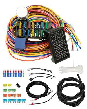 14 Circuit Universal Wiring Harness Fit for Street Muscle Car Hot Rod Rat XL Chevy Ford Chrysler Mopar, Comes with 24-pcs 12V Fused Copper Wire Harness Cable Set 14 Circuit Universal Wiring Harness Fit for Street Muscle Car Hot Rod Rat XL Chevy Ford Chrysler Mopar, Comes with 24-pcs 12V Fused Copper Wire Harness Cable Set