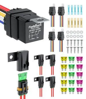 5 Pack 5-Pin Waterproof Relay Kit 40/30 AMP 12V Relay Switch with Harness Heavy Duty 12&16 AWG Tinned Copper Wires with 5x20A/30A/40A Inline Fuse SPDT for Automotive Car Marine Boat 5 Pack 5-Pin Waterproof Relay Kit 40/30 AMP 12V Relay Switch with Harness Heavy Duty 12&16 AWG Tinned Copper Wires with 5x20A/30A/40A Inline Fuse SPDT for Automotive Car Marine Boat