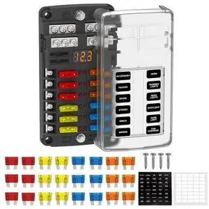 12 Way Fuse Block Box 12V/24V DC, ATC/ATO Fuse Panel with LED Display for Marine Boat Automotive Motorcycle 12 Way Fuse Block Box 12V/24V DC, ATC/ATO Fuse Panel with LED Display for Marine Boat Automotive Motorcycle