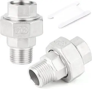 2PCS 304 Stainless Steel Union, 1-1/2" NPT Male x 1-1/2" NPT Female Cast Pipe Fitting 2PCS 304 Stainless Steel Union, 1-1/2" NPT Male x 1-1/2" NPT Female Cast Pipe Fitting