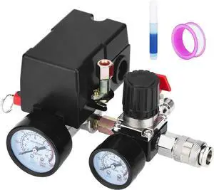 Universal Air Compressor Pressure Switch Control Valve (90-120 PSI, 110V-240V) with 0-180 PSI Regulator and Safety Pressure Relief Valve - 4 Way Replacement Part (110V-240V-B7) Universal Air Compressor Pressure Switch Control Valve (90-120 PSI, 110V-240V) with 0-180 PSI Regulator and Safety Pressure Relief Valve - 4 Way Replacement Part (110V-240V-B7)