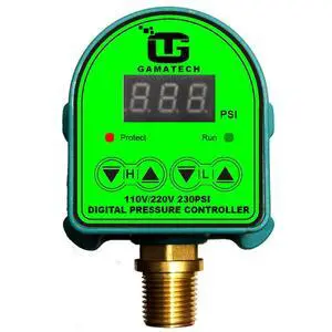 GamaTech 110V/220V 10A/5A Digital Adjustable Pressure Switch Controller for Water Pump and Air Pump, 1/2" Male NPT, 0-230 Psi GamaTech 110V/220V 10A/5A Digital Adjustable Pressure Switch Controller for Water Pump and Air Pump, 1/2" Male NPT, 0-230 Psi
