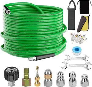 Sewer Jetter Kit for Pressure Washer,Water Jet Drain Cleaning Hose with Corner Rotating Button Spring Nose 1/4" NPT Sewer Cleaning Tool High-Pressure Nozzles,5800 PSI 50 FT Sewer Jetter Kit for Pressure Washer,Water Jet Drain Cleaning Hose with Corner Rotating Button Spring Nose 1/4" NPT Sewer Cleaning Tool High-Pressure Nozzles,5800 PSI 50 FT