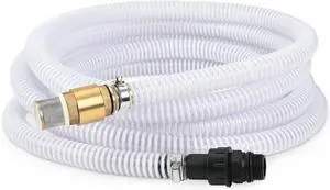 23FT x 1" Suction Hose Kit with Brass Fitting Check Valve and NPT 1" Thread, Water Intake Hose Set, Aspiration Hose for Well Shallow Sprinkler Garden Booster Pump, White 23FT x 1" Suction Hose Kit with Brass Fitting Check Valve and NPT 1" Thread, Water Intake Hose Set, Aspiration Hose for Well Shallow Sprinkler Garden Booster Pump, White