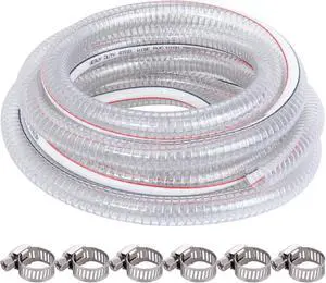 20FT 1" ID x 1.25" OD Steel Wire Suction Hose with 6 Stainless Clamps 20FT 1" ID x 1.25" OD Steel Wire Suction Hose with 6 Stainless Clamps