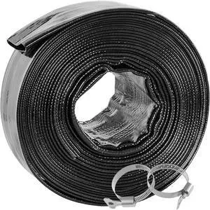 Backwash Hose 1-1/2" x 50 ft, Heavy-Duty Lay-Flat Reinforced PVC Discharge Hose with 2 Stainless Steel Thumb Screw Clamps, Leak-Resistant for Inground & Above-Ground Pool Filters Backwash Hose 1-1/2" x 50 ft, Heavy-Duty Lay-Flat Reinforced PVC Discharge Hose with 2 Stainless Steel Thumb Screw Clamps, Leak-Resistant for Inground & Above-Ground Pool Filters