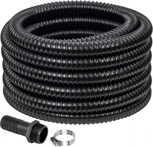 10ft Black 1-1/2" ID Pond Tubing Reinforced PVC Corrugated Hose, Kink-Proof, Includes 1 Stainless Steel Clamp & 1.5" Barbed x NPT Male Adapter for Ponds, Waterfalls, Pumps, Filters & Drainage 10ft Black 1-1/2" ID Pond Tubing Reinforced PVC Corrugated Hose, Kink-Proof, Includes 1 Stainless Steel Clamp & 1.5" Barbed x NPT Male Adapter for Ponds, Waterfalls, Pumps, Filters & Drainage