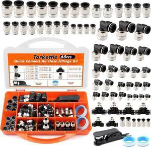 64PCS Air Hose Fitting Assortment Kit, Full NPT Thread Series, Nickel-Plated Brass & High-Strength PBT Plastic Push to Connect Pneumatic Fittings, Leak-Free for Air Compressor 64PCS Air Hose Fitting Assortment Kit, Full NPT Thread Series, Nickel-Plated Brass & High-Strength PBT Plastic Push to Connect Pneumatic Fittings, Leak-Free for Air Compressor