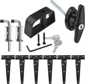 Shed Door Hardware Kit- Includes Hinges, Latches, and T-Handle Lock, Door and Window Hinge Set for Shed, Gate, Barn, Playhouse, Chicken Coop and More Shed Door Hardware Kit- Includes Hinges, Latches, and T-Handle Lock, Door and Window Hinge Set for Shed, Gate, Barn, Playhouse, Chicken Coop and More