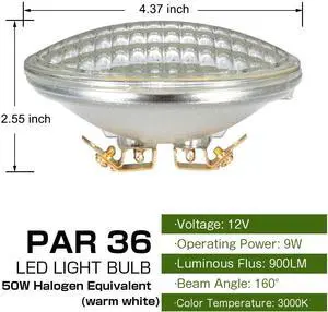 PAR36 LED Landscape Bulb, 9W 900LM 3000K Warm White,12V AC/DC PAR36 LED Landscape Bulb, 9W 900LM 3000K Warm White,12V AC/DC