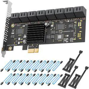 SA3116-C 16-Port PCIe X1 SATA Expansion Card with SATA and Power Cables, Compatible with Windows,Linux,Mac OS,NAS SA3116-C 16-Port PCIe X1 SATA Expansion Card with SATA and Power Cables, Compatible with Windows,Linux,Mac OS,NAS
