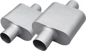 2.5" ID Center/Center Single Chamber Muffler Pair - Aggressive Deep Sound, Aluminized Steel, Welded/Clamp-On (13" Total Length) 2.5" ID Center/Center Single Chamber Muffler Pair - Aggressive Deep Sound, Aluminized Steel, Welded/Clamp-On (13" Total Length)