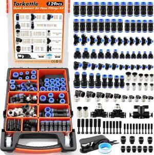 130 PCS 1/4",3/8",1/2" OD Blue Air Hose Fitting Kit, Full NPT Thread PBT Push to Connect Fittings with Reducer Adapters, 145 PSI Leak-Free Heavy-Duty for PU Air Hoses, Air Compressor & Trailer Repair 130 PCS 1/4",3/8",1/2" OD Blue Air Hose Fitting Kit, Full NPT Thread PBT Push to Connect Fittings with Reducer Adapters, 145 PSI Leak-Free Heavy-Duty for PU Air Hoses, Air Compressor & Trailer Repair