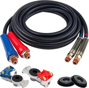 15FT Rubber Air Line Hose Assembly with Grip, Gladhand & Gladhand Seals, Heavy Duty for Tractor Trailer (Set of 2) 15FT Rubber Air Line Hose Assembly with Grip, Gladhand & Gladhand Seals, Heavy Duty for Tractor Trailer (Set of 2)