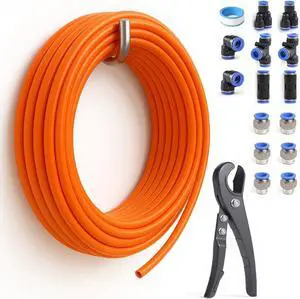 PU Air Line Kit 1/2in OD x 3/8in ID 39.4ft Red Flexible Hose with Push to Connect Fittings, Tube Cutter Pneumatic Air Tubing Kit for Compressor, Air Tools, Laser Assist PU Air Line Kit 1/2in OD x 3/8in ID 39.4ft Red Flexible Hose with Push to Connect Fittings, Tube Cutter Pneumatic Air Tubing Kit for Compressor, Air Tools, Laser Assist
