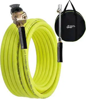 Glad Hand Air Hose Kit, 3/8" x 55 FT Truck Tire Inflator Hose with Universal Gladhand, Includes Dual Head Chuck & Storage Bag, Connects to Semi Truck Air System for Roadside Emergency Glad Hand Air Hose Kit, 3/8" x 55 FT Truck Tire Inflator Hose with Universal Gladhand, Includes Dual Head Chuck & Storage Bag, Connects to Semi Truck Air System for Roadside Emergency