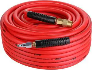 Hybrid Air Hose, 3/8-Inch by 100 Feet Air compressor Hose,Heavy Duty, Lightweight, Kink Resistant, All-Weather Flexibility with 1/4-Inch Brass Air Coupler and Plug, 300 PSI Hybrid Air Hose, 3/8-Inch by 100 Feet Air compressor Hose,Heavy Duty, Lightweight, Kink Resistant, All-Weather Flexibility with 1/4-Inch Brass Air Coupler and Plug, 300 PSI