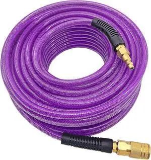 Polyurethane(PU) 1/4-Inch x 100FT Reinforced,Air Hose with 1/4 Swivel Industrial Quick Coupler and Plug,Bend Restrictor,Purple Polyurethane(PU) 1/4-Inch x 100FT Reinforced,Air Hose with 1/4 Swivel Industrial Quick Coupler and Plug,Bend Restrictor,Purple